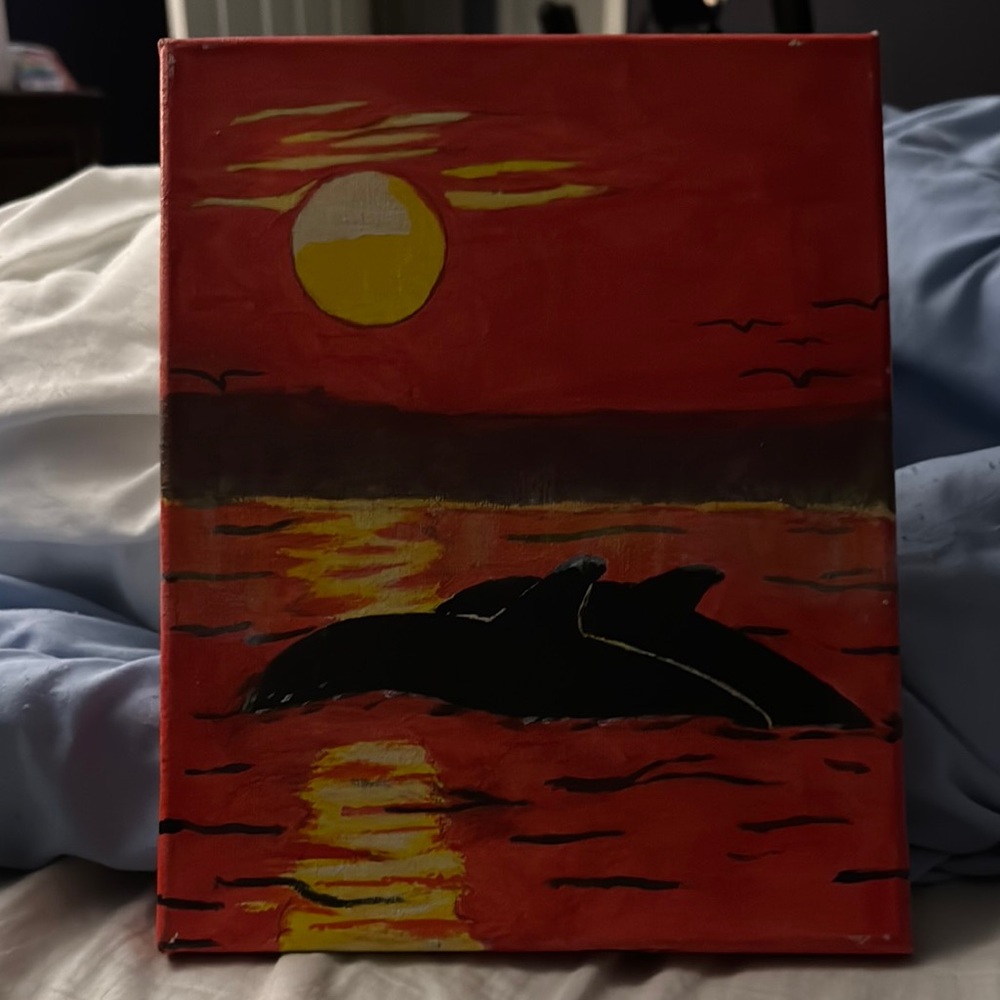 Handmade by my Dad Sunset Dolphin Canvas Art